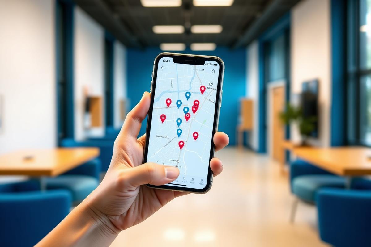 Recherche d’un dentiste sur une carte depuis un smartphone